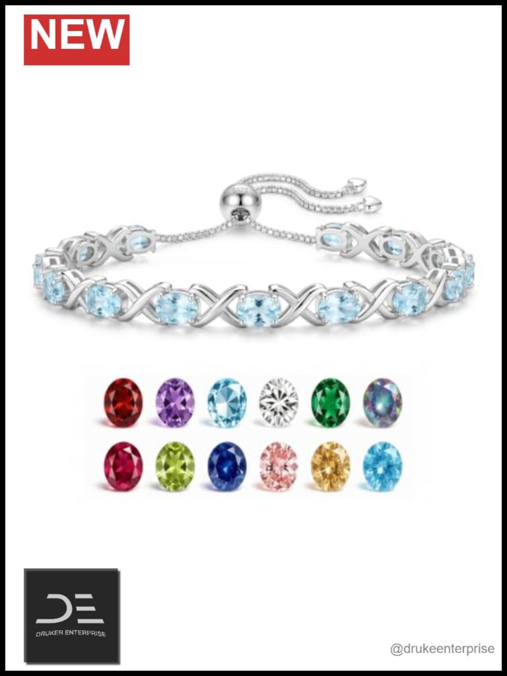 925 Sterling Silver Adjustable Tennis Bracelet for Women - Birthstone Gift